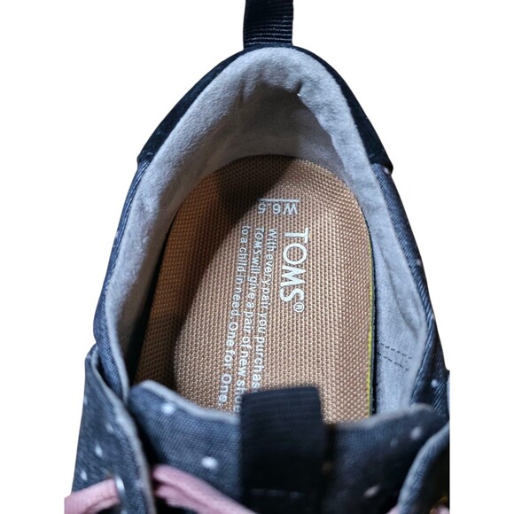 Tom's Women's Del Rey Canvas Shoe Polk-a-dot Grey W/pink Laces Size 6.5 - Picture 10 of 10